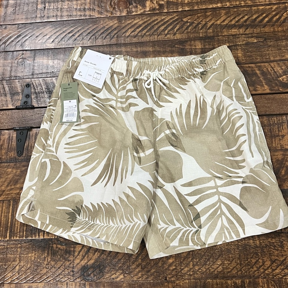 Tropical Leaf Print men’s swim trunks Shorts size medium - Picture 9 of 9